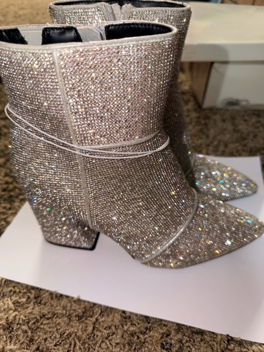 Sparkle Embellished Pointed-Toe Ankle Boots - Silver